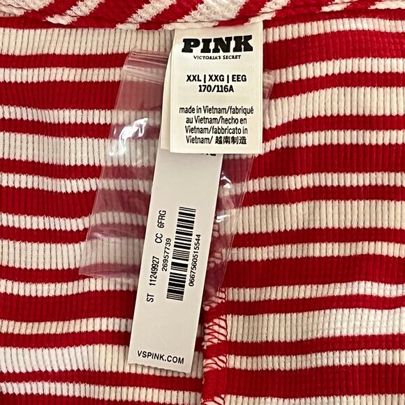 Victoria's Secret PINK Thermal Long Onesie Bright Vermillion Stripes XXL NWT - Picture 7 of 8